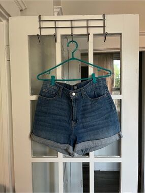 BDG Mid-Blue High-Rise Rolled Hem Jean Shorts